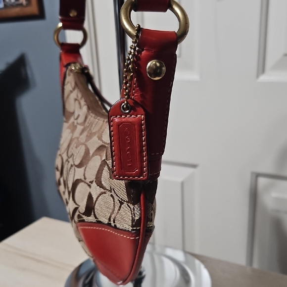 Coach EUC Y2K Half Moon Brown and Red Signature Shoulder Bag - Picture 2 of 16